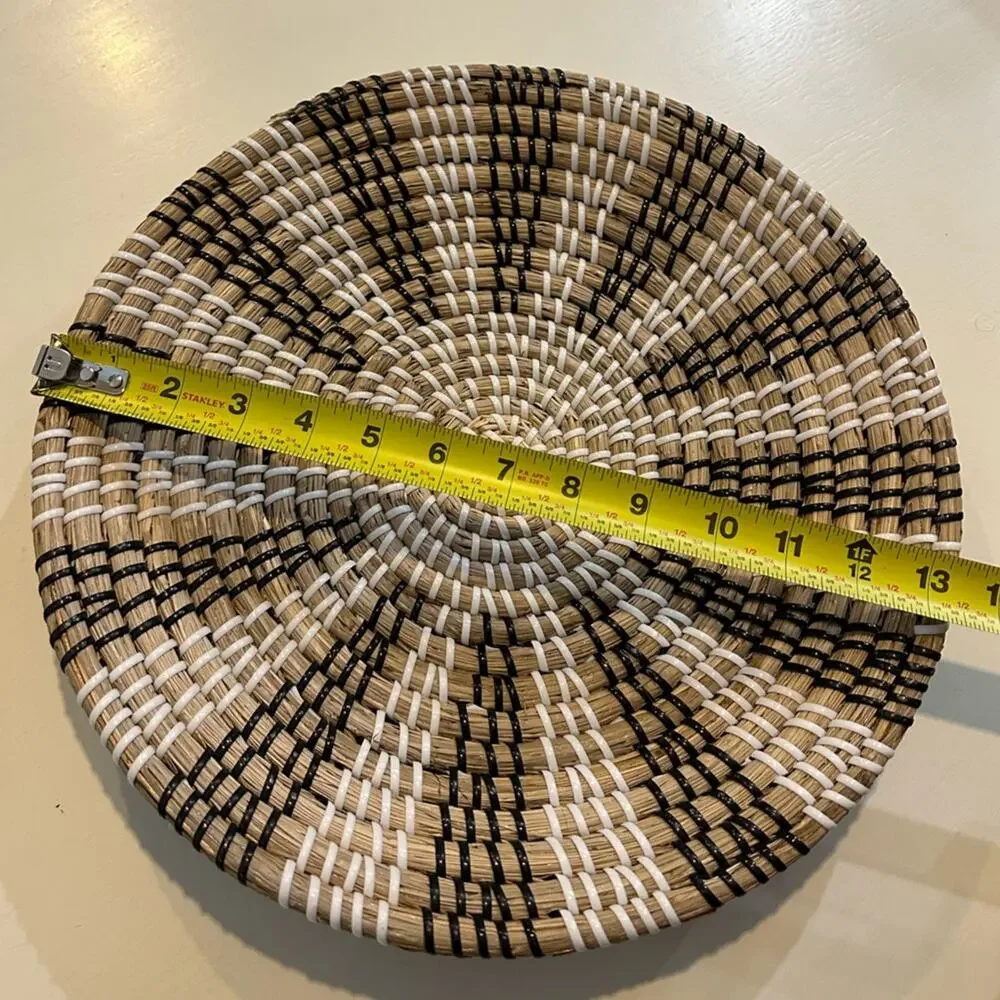 Woven Decorative Wall Basket in Natural, Black & White